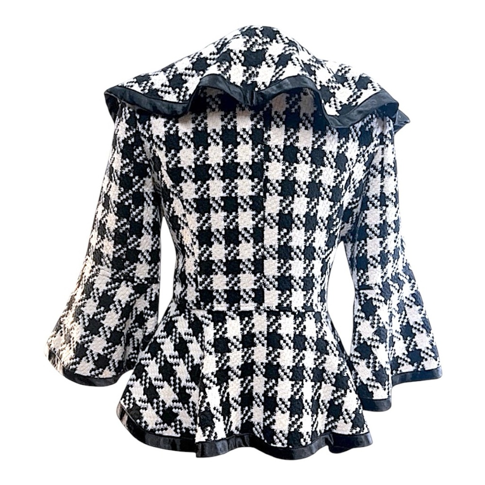 ANTHROPOLOGIE RYU Label Woven Black & Ivory Check Peplum Blazer S - Picture 3 of 17